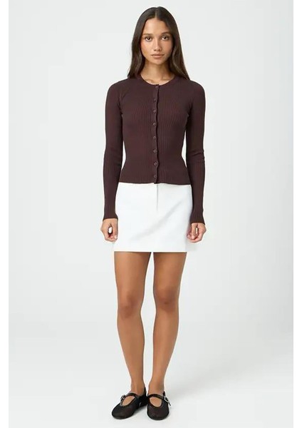 Kahverengi Düğmeli Uzun Kollu Kaşkorse Hırka MG2177