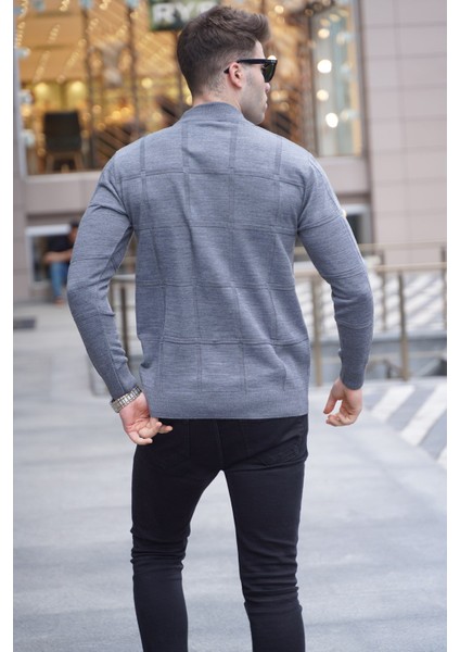 Antrasit Balıkçı Yaka Triko Kazak Erkek Fitted Kesim Geometrik Desenli fiyatları