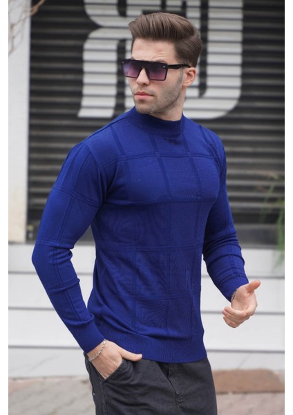 Indigo Rengi Balıkçı Yaka Triko Kazak 5784