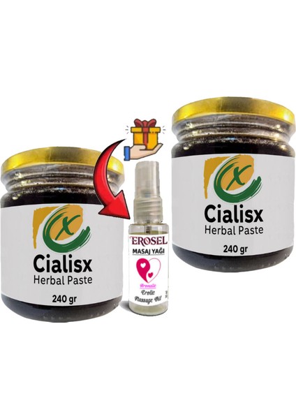 Cialisx Macun 2 Adet 240 gr Erkeklerin Performanslarına Özel + Erosel Erotikmasaj Yağı Hediye