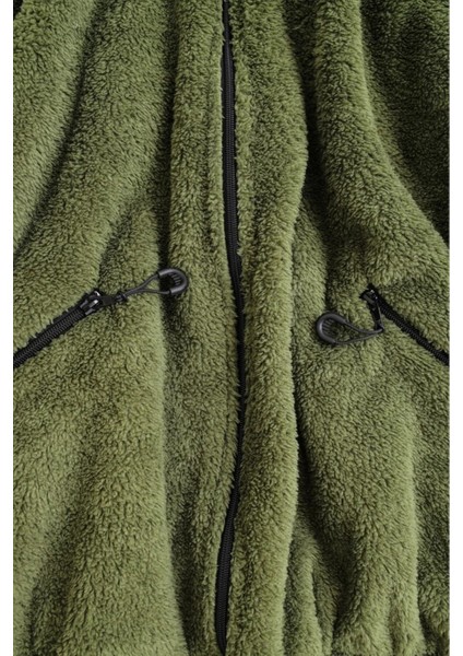 Kadın Oversize Peluş, Polar, Fermuarlı, Teddy Dik Yaka, Sıcak Tutucu Yumuşak Kışlık Ceket