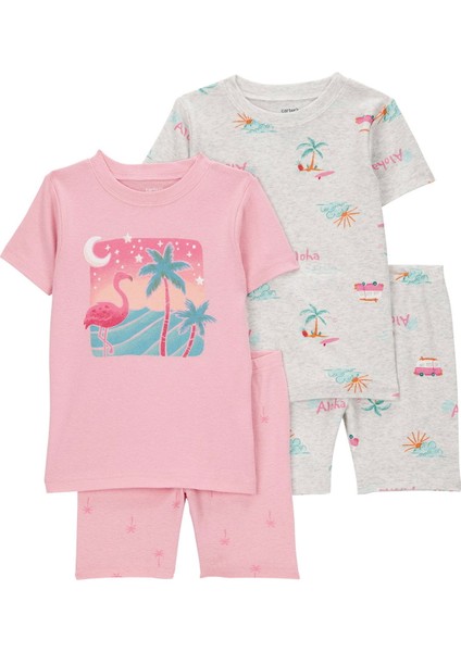 Küçük Kız Çocuk Pijama Set 4'lü Paket