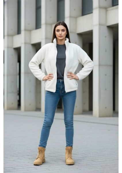 Kadın Oversize Peluş, Polar, Fermuarlı, Teddy Dik Yaka, Sıcak Tutucu Yumuşak Kışlık Ceket fiyatları