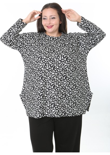 Kadın Yünlü Viskon Likralı Desenli Büyük Beden Tunik