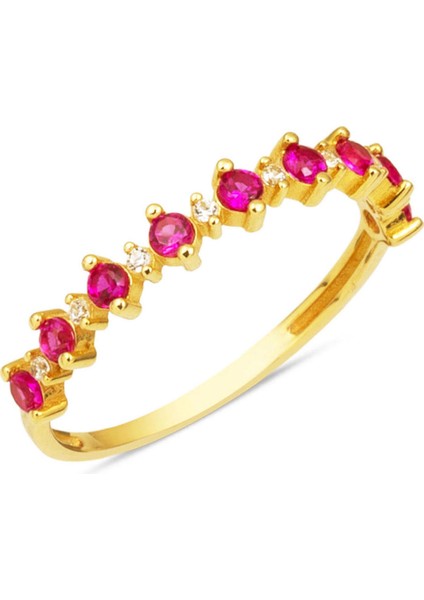 Yakut Işıltısı 14 Ayar Altın Yarımtur Yüzük