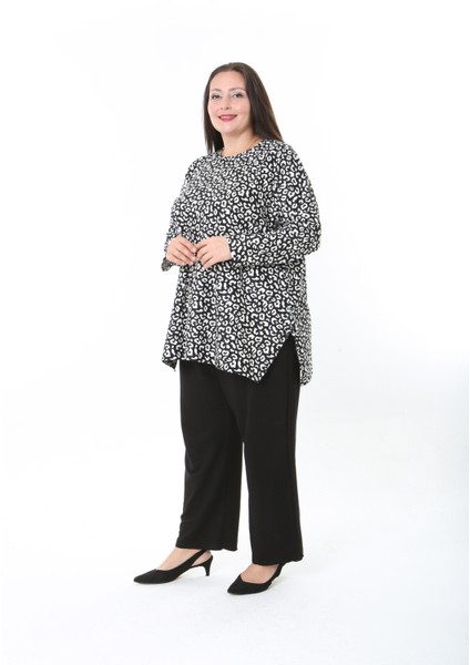 Kadın Yünlü Viskon Likralı Desenli Büyük Beden Tunik