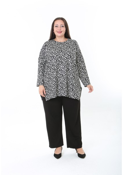 Kadın Yünlü Viskon Likralı Desenli Büyük Beden Tunik
