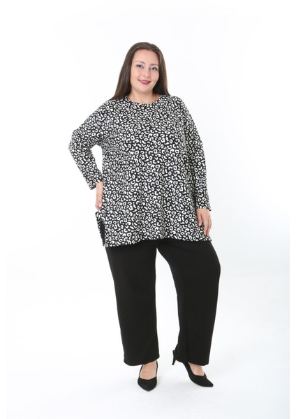 Kadın Yünlü Viskon Likralı Desenli Büyük Beden Tunik