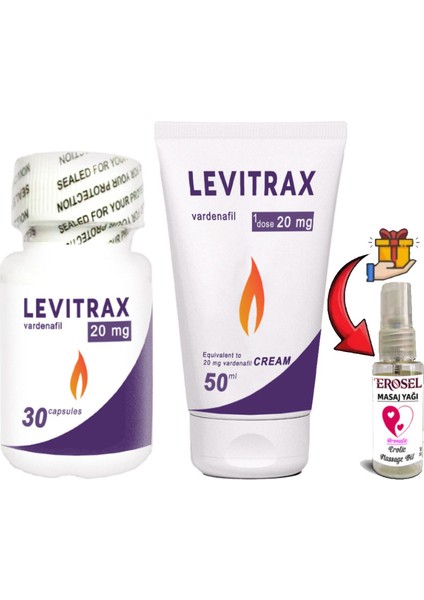 30LU Levitrax Kapsül + 50 ml Levitrax Krem: Erkeklerin Performanslarına Özel Set + Hediye Erosel Masaj Yağı