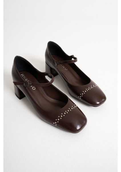 Estelle Kahve Küt Burun Kadın Rugan Topuklu Ayakkabı (5cm)