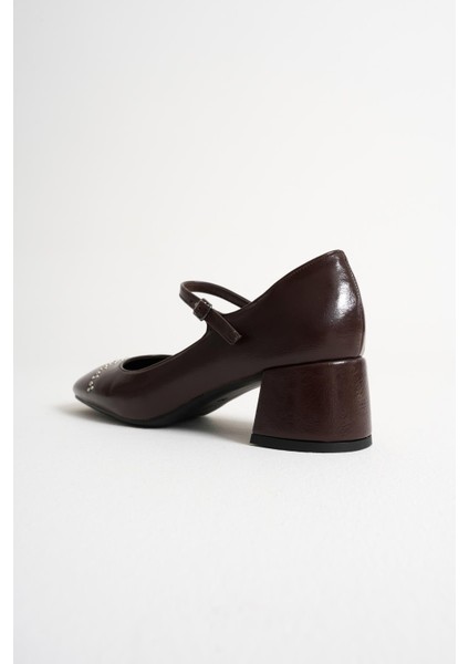 Estelle Kahve Küt Burun Kadın Rugan Topuklu Ayakkabı (5cm) fırsatları