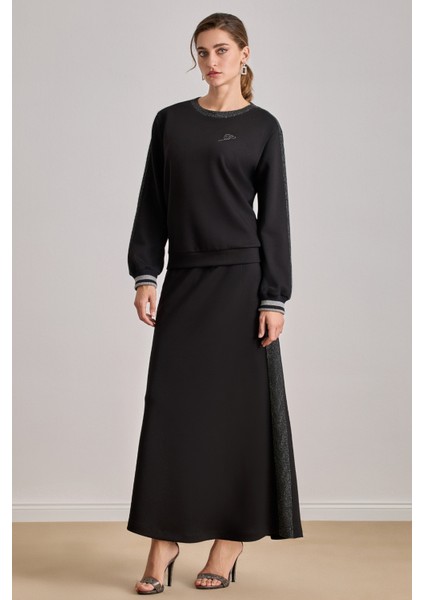 Günlük Giyim Siyah Örme Sweatshirt