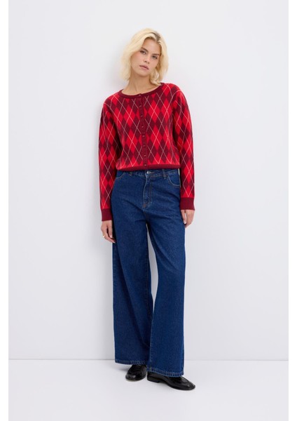 Yüksek Bel Geniş Paça Gabardin Pantolon Koyu Mavi fiyatları