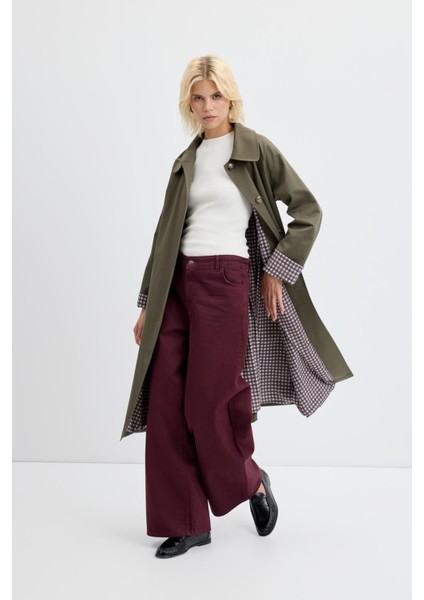 Yüksek Bel Geniş Paça Gabardin Pantolon Bordo modelleri