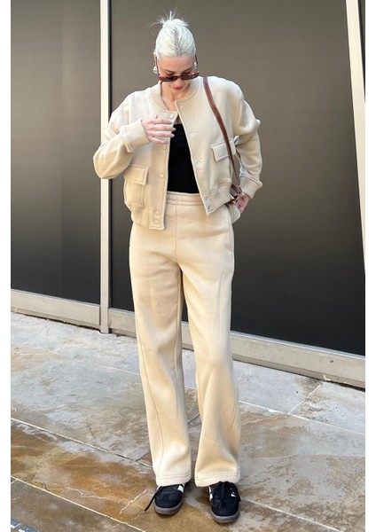 Bej Bisiklet Yaka Ceket Alt Üst Eşofman Takımı MG2182 fiyatları