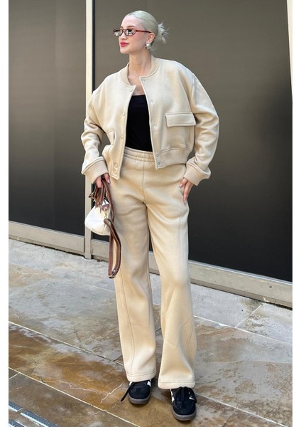 Bej Bisiklet Yaka Ceket Alt Üst Eşofman Takımı MG2182 modelleri