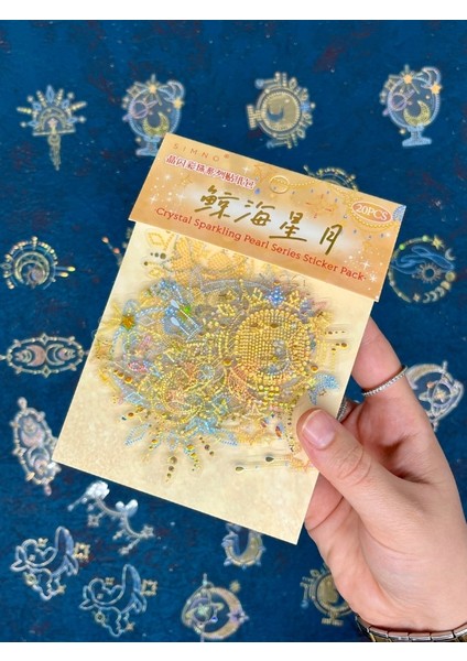 20 Adet 3D Kristal Işıltılı Inci Serisi Sarı Paket Sticker Seti / Etiket / Çıkartma / Su Geçirmez