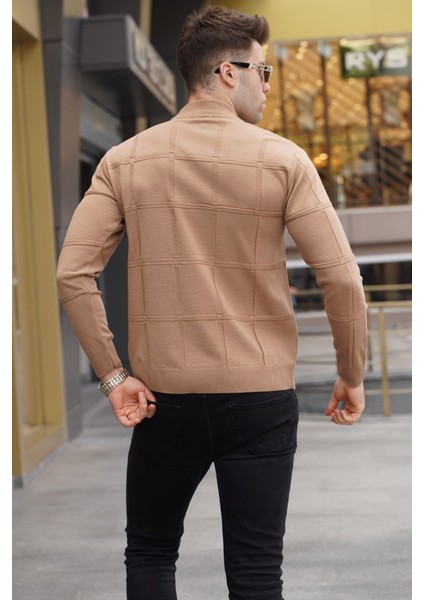 Bej Balıkçı Yaka Triko Kazak Erkekler İçin Trend Geometrik Desenli Uzun Kol fiyatları