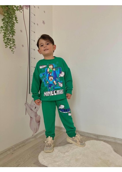 Cg Kids Minecraft Baskılı 3 Iplik Erkek Çocuk Alt Üst Süper Tarz Takım fiyatları