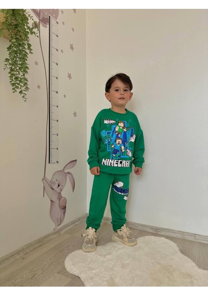 Cg Kids Minecraft Baskılı 3 Iplik Erkek Çocuk Alt Üst Süper Tarz Takım modelleri