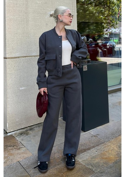 Füme Bisiklet Yaka Ceket Alt Üst Eşofman Takımı MG2182