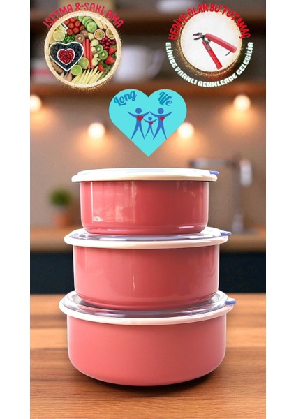 14 - 16 - 18 No Emaye Saklama Kabı 3 Lü