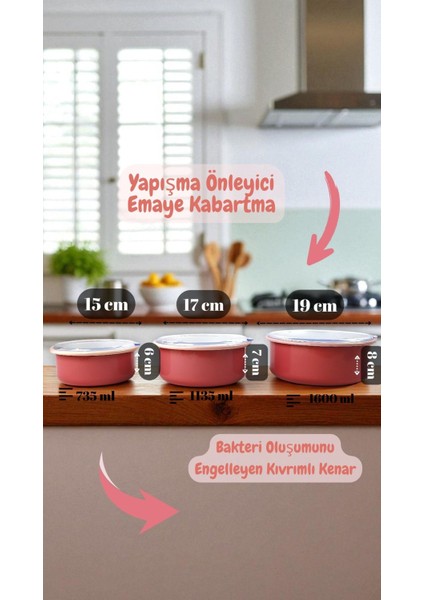 14 - 16 - 18 No Emaye Saklama Kabı 3 Lü modelleri