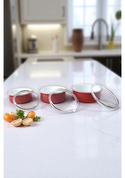 14 - 16 - 18 No Emaye Saklama Kabı 3 Lü