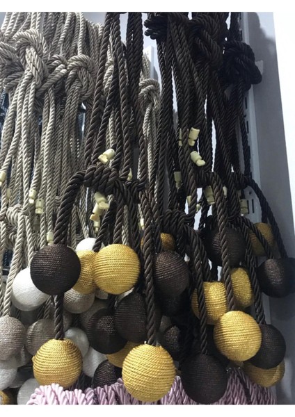 4 Top Tavan Braçol Perde Bağı Perde Aksesuarı Kahverengi Hardal AK09