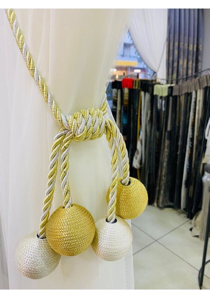 Modern Sarım 4 Toplu Braçol Kornişe Takmatik Ipli Tavan Perde Aksesuarı Gold Krem fiyatları