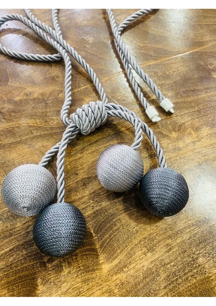 Modern Sarım 4 Toplu Braçol Kornişe Takmatik Ipli Tavan Perde Aksesuarı Koyu Gri Açık Gri