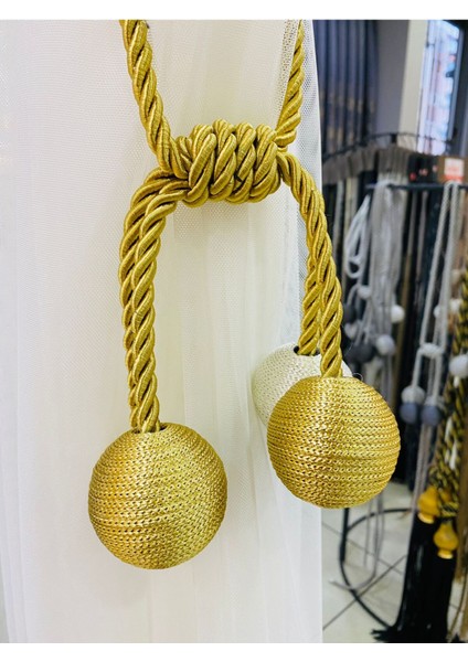 Modern Sarım 4 Toplu Braçol Kornişe Takmatik Ipli Tavan Perde Aksesuarı Gold Krem