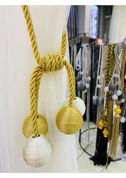 Modern Sarım 4 Toplu Braçol Kornişe Takmatik Ipli Tavan Perde Aksesuarı Gold Krem modelleri