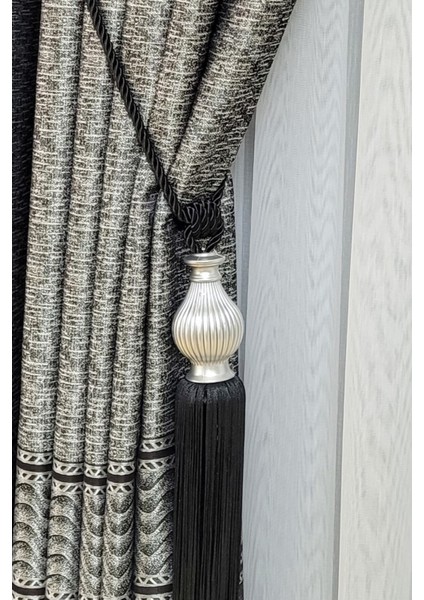 Kuka Braçol Perde Aksesuarı / Siyah - Gümüş Kukalı / Perde Bağlama Aksesuar Aparatı