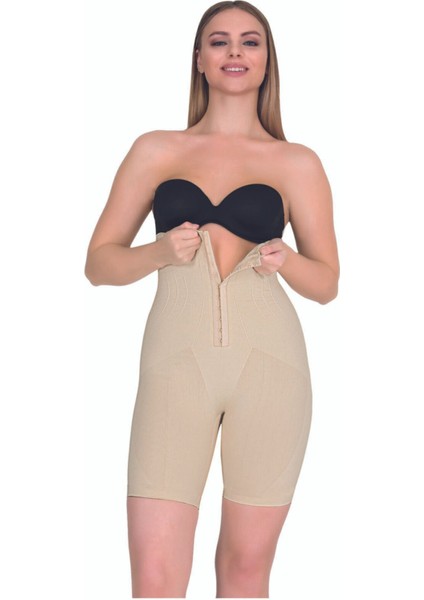 Kadın Bej Agraflı Yüksek Bel Uzun Paça Şekillendirici Korse