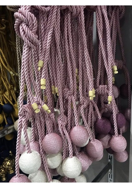 4 Top Tavan Braçol Perde Bağı Perde Aksesuarı Pembe Krem AK11