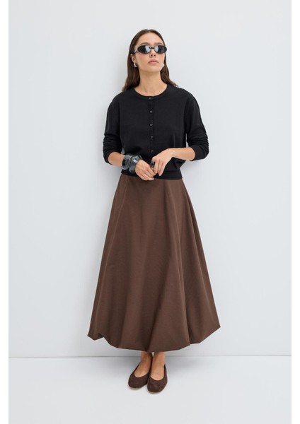 Yüksek Bel Pile Detaylı Balon Etek Kahve fiyatları