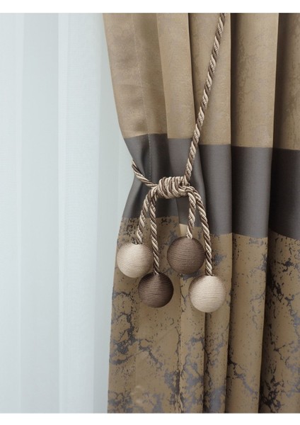 Modern Sarım 4 Toplu Braçol Kornişe Takmatik Ipli Tavan Perde Aksesuarı Kahverengi&vizon