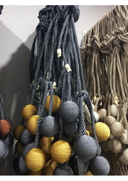 4 Top Tavan Braçol Perde Bağı Perde Aksesuarı Antrasit Gri Hardal Sarı AK06