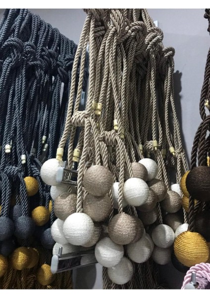 4 Top Tavan Braçol Perde Bağı Perde Aksesuarı Bej Krem Rengi AK07