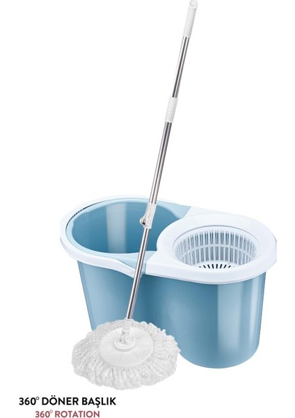 F139 Balerina Otomatik Sıkma Temizlik Seti, Döner Başlıklı Mikrofiber Temizlik Mop Seti Mavi fırsatları