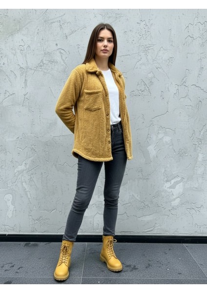 Kadın Slimfit Peluş, Polar, Düğmeli, Teddy Gömlek Yaka, Cepli, Sıcak Tutucu Yumuşak Kışlık Ceket fiyatları