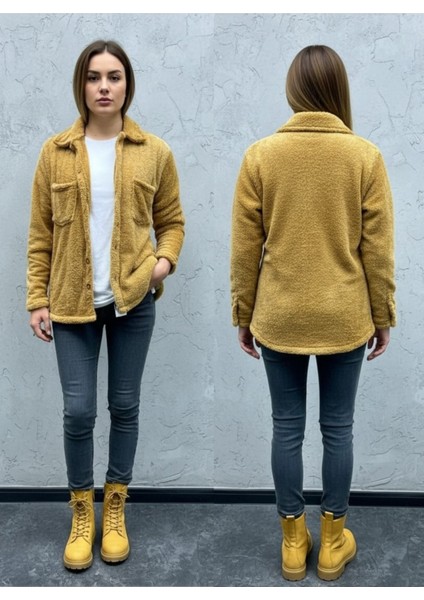 Kadın Slimfit Peluş, Polar, Düğmeli, Teddy Gömlek Yaka, Cepli, Sıcak Tutucu Yumuşak Kışlık Ceket modelleri