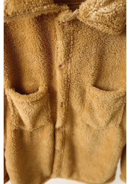 Kadın Slimfit Peluş, Polar, Düğmeli, Teddy Gömlek Yaka, Cepli, Sıcak Tutucu Yumuşak Kışlık Ceket