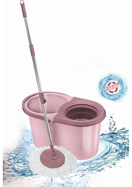 F139 Balerina Otomatik Sıkma Temizlik Seti, Döner Başlıklı Mikrofiber Temizlik Mop Seti Pembe