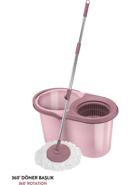 F139 Balerina Otomatik Sıkma Temizlik Seti, Döner Başlıklı Mikrofiber Temizlik Mop Seti Pembe fırsatları