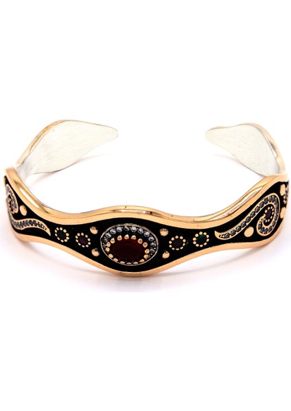 Yakut Taşlı Zikzak Model El Işi Gümüş Kadın Bilezik 201024465