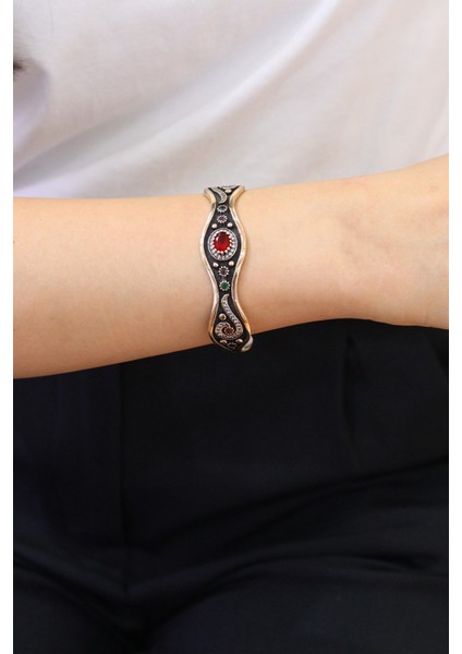 Yakut Taşlı Zikzak Model El Işi Gümüş Kadın Bilezik 201024465 fiyatları