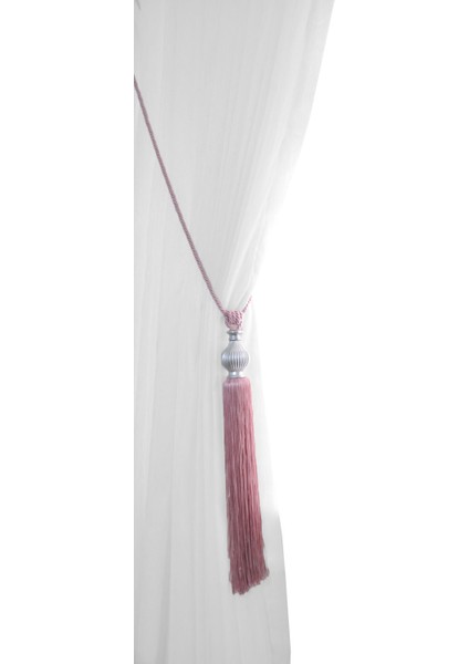 Pembe Gri Fon Perde Tavan Bağlama | Püsküllü Braçol | Kornişe Takmatik Ipli Perde Aksesuarı modelleri