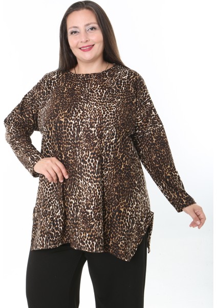 Kadın Yünlü Viskon Likralı Desenli Büyük Beden Tunik